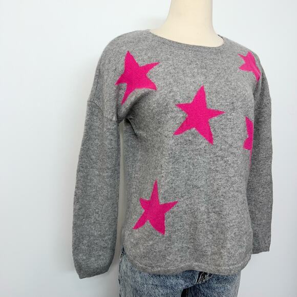 Wyse Cashmere Star Crewneck Pullover Sweater Heather Gray Long Sleeve M - Picture 2 of 8